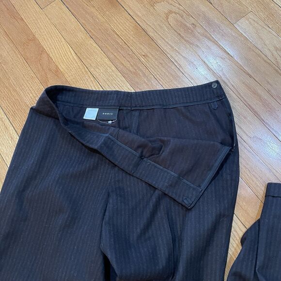 AKRIS Womens Pinstripe Wool Career Pants Size 10 Straight Leg Brown Excellent - Picture 13 of 14